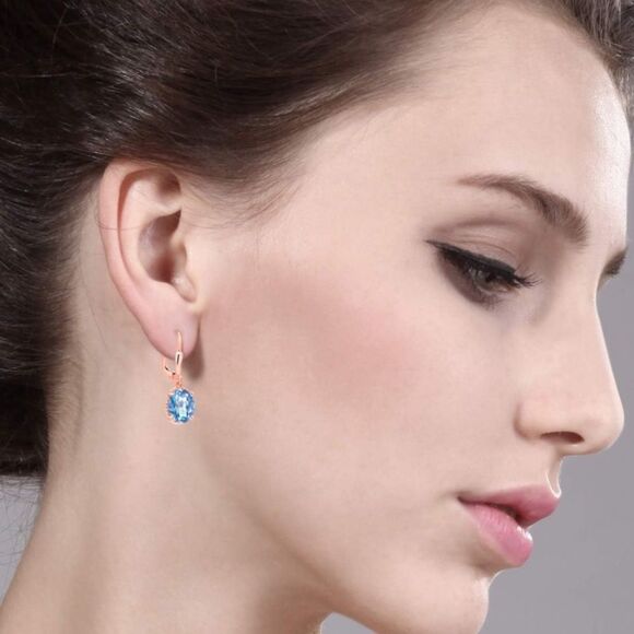 18K Rose Gold 925 with 3.60 Cttw Millennium Blue Mystic Quartz Oval Earrings - Picture 3 of 4